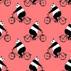 Обои Панда не велосипеде на розовом фоне Артикул psh_0000810