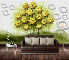 3D Фотообои Желтые цветы на дереве Артикул dec_9438