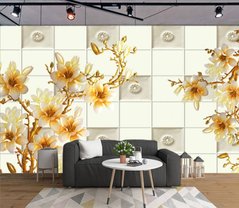 3D Фотообои Цветы на фоне плитки Артикул dec_6360