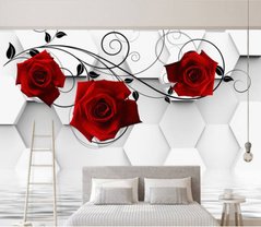 3D Фотообои Красные розы и шестиугольники Артикул dec_9217