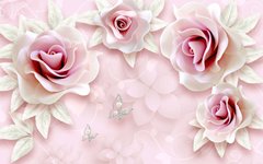 3D Фотообои Прекрасные розы и две бабочки Артикул 36824
