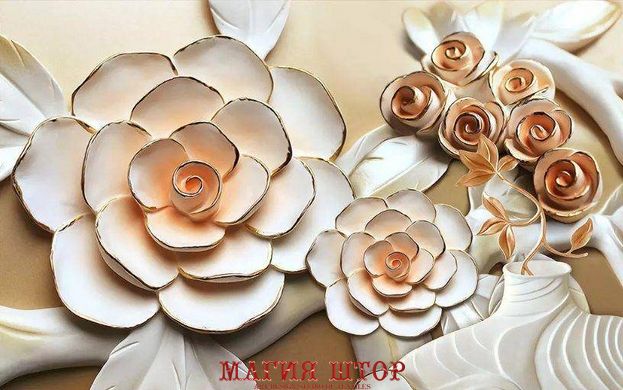 3D Фотообои Барельеф: белая ваза и бежевые цветы Артикул dec_3020