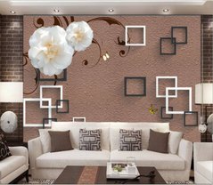 3D Фотообои Белые цветы на коричневой стене Артикул dec_8426