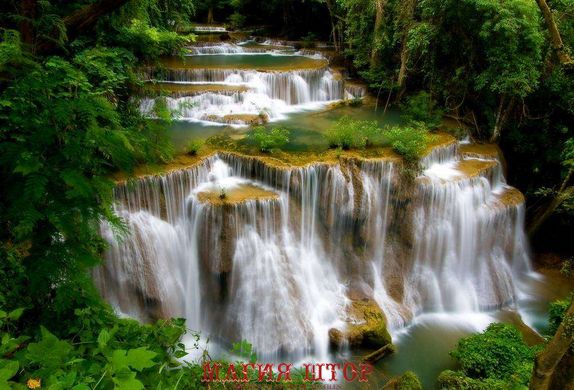 Фотообои Каскадный водопад в зеленом лесу Артикул 5478