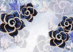3D Фотообои Черно-синие цветы Артикул dec-207