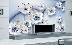 3D Фотообои Цветы белые с синим Артикул dec_16896