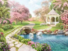 Фотообои Сад в розовых цветах Артикул 32114