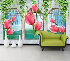 3D Фотообои Розовые тюльпаны Артикул dec_7082