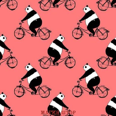 Обои Панда не велосипеде на розовом фоне Артикул psh_0000810