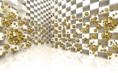 3D Фотообои Золотые шары-кубики Артикул dec_17963