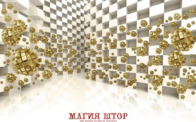 3D Фотообои Золотые шары-кубики Артикул dec_17963