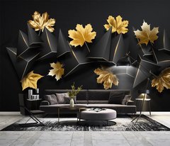 3D Фотообои Кленовые листья на черном Артикул dec_16987
