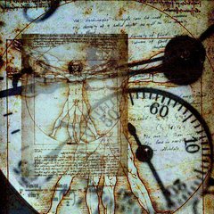 Фотообои Витрувианский человек и старые часы Артикул 2517