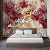 3D Фотообои Бордовые цветы Артикул 36814