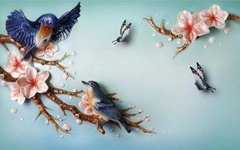 3D Фотообои Барельеф: синие маленькие птицы Артикул dec_3023