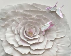 3D Фотообои Прекрасный цветок и бабочки Артикул 36277