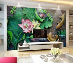 3D Фотообои Цветы на зеленых листьях Артикул dec_8793