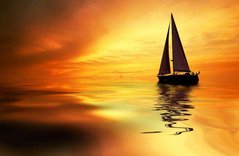 Фотообои Яхта на фоне оранжевого заката Артикул 1477