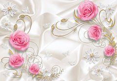 3D Фотообои Розовые розы на ткани Артикул 30990