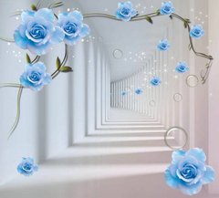 3D Фотообои Туннель с голубыми розами Артикул 28817_1