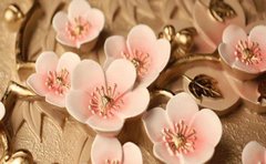 3D Фотообои Розовые цветы на золотом фоне Артикул dec_3010