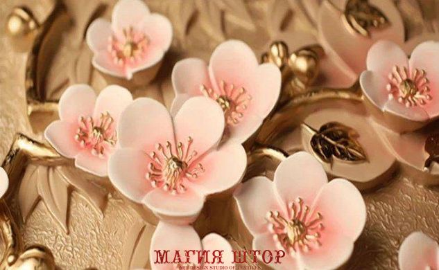 3D Фотообои Розовые цветы на золотом фоне Артикул dec_3010