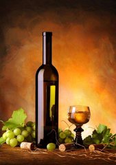 Фотообои Натюрморт с бутылкой вина, бокалом и виноградом Артикул 1244