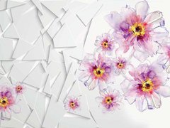 3D Фотообои Акварельные цветы на белом фоне Артикул 27313