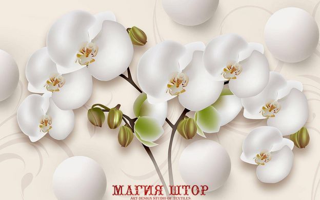 3D Фотообои Орхидеи на фоне белых шаров Артикул 35754