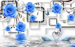 Обои Синие розы и лебеди Артикул 61334