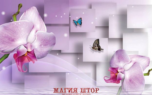 3D Фотообои Розовые орхидеи и бабочки Артикул 37010