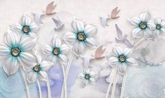 3D Фотообои Барельеф: цветы и голуби Артикул dec_3029