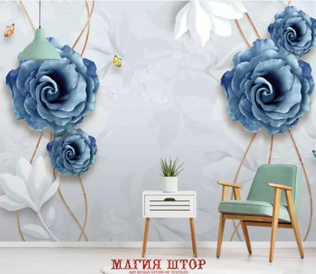 3D Фотообои Кучерявые синие розы Артикул dec-2034