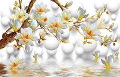 3D Фотообои Ветви с цветами над водой Артикул 40006