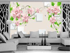 3D Фотообои Розовые цветы с жемчугом Артикул dec_8184