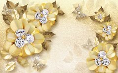 3D Фотообои Золотые цветы с бриллиантами Артикул 37318