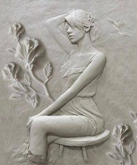 3D Фотообои Девушка на стуле с цветами Артикул 35006