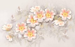 Фотообои Розовые цветы и бабочки Артикул 35906