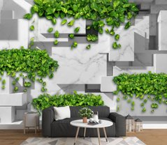 3D Фотообои Зеленые листья на мраморе Артикул dec_7183