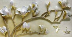 3D Фотообои Барельеф: золотисто-белые цветы Артикул dec_3056