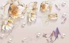 3D Фотообои Цветы и рыбки Артикул 37167
