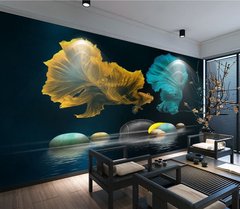 3D Фотообои Золотая и голубая рыбки Артикул dec_16551