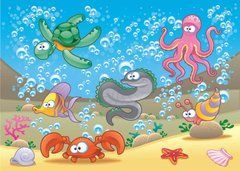 Фотообои Рыбки, осьминог и черепашка на дне моря Артикул 1472