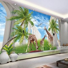 3D Фотообои Жирафы и пальмы Артикул dec_16991