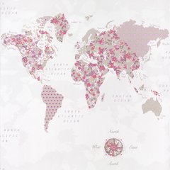 Обои Caselio Pretty Lili PRLI69184016 карта мира фиолетовые цветочки