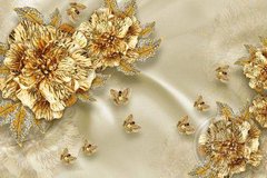3D Фотообои Золотые цветы с золотыми бабочками Артикул dec-216