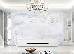 3D Фотообои Белые розы с бабочками Артикул dec_9992