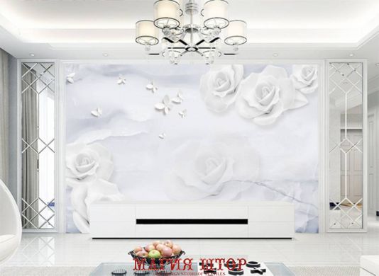 3D Фотообои Белые розы с бабочками Артикул dec_9992