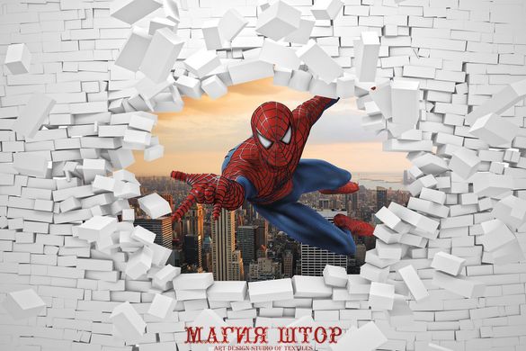 3D Фотообои Человек-паук разбивает стену Артикул 41343