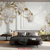 3D Фотообои Узор из цветов бело-золотого цвета Артикул 36716